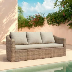 MOBELLIA Salon de jardin en résine tressée 5 places 4 pcs Calvi Sepia et taupe Tressé Sepia - Taupe Discount