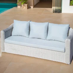 MOBELLIA Salon de jardin en résine tressée 7 places 5 pcs Calvi Blanc et gris clair Tressé Blanc - Gris clair Sale