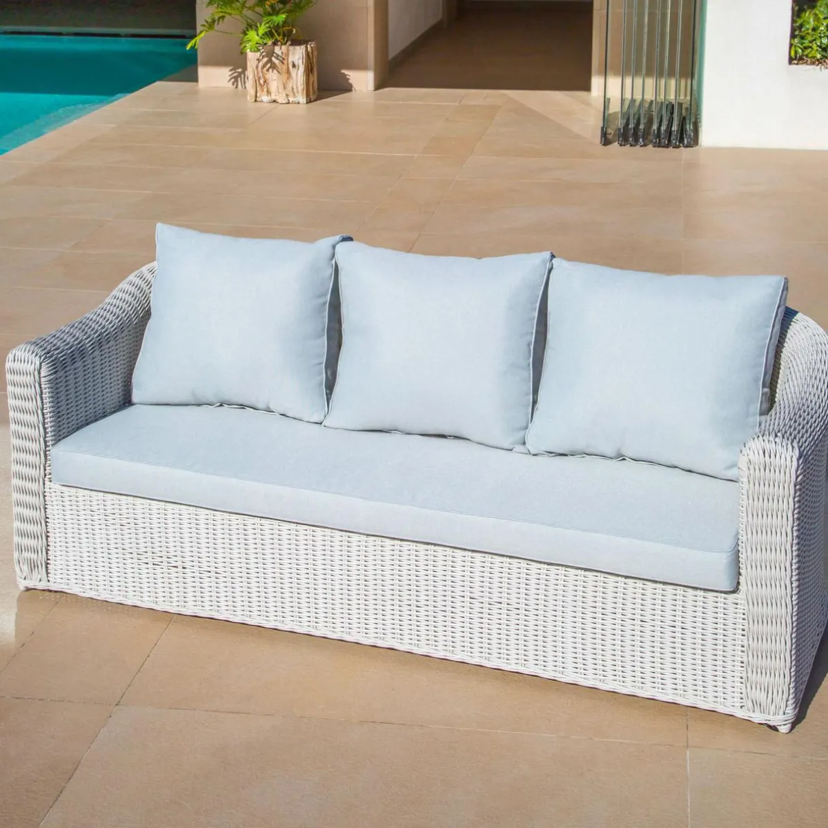 MOBELLIA Salon de jardin en résine tressée 7 places 5 pcs Calvi Blanc et gris clair Tressé Blanc - Gris clair Sale