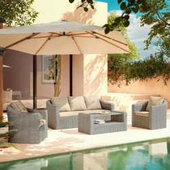 MOBELLIA Salon de jardin en résine tressée 5 places 4 pcs Calvi Gris et taupe Tressé Gris - Taupe New
