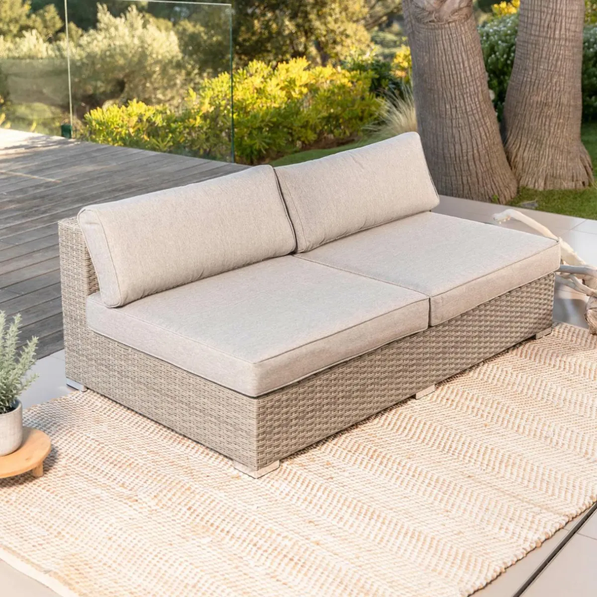 MOBELLIA Salon de jardin en résine tressée 4 places 4 pcs Palma Gris et taupe Tressé Gris - Taupe Online