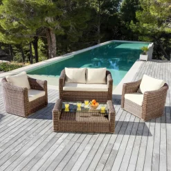MOBELLIA Salon de jardin en résine tressée 4 places 4 pcs Calvi Sepia et beige Tressé Sepia - Beige
