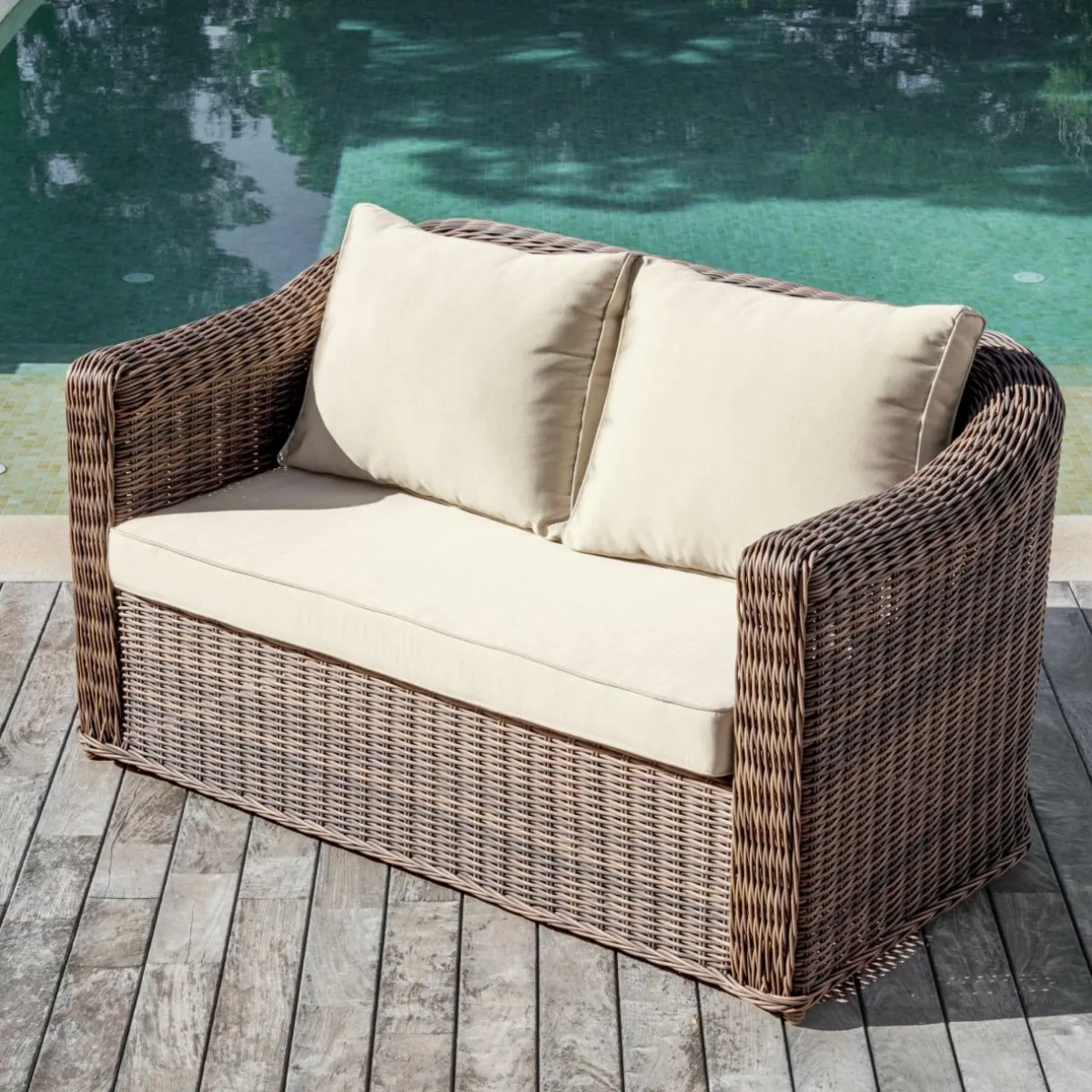 MOBELLIA Salon de jardin en résine tressée 4 places 4 pcs Calvi Sepia et beige Tressé Sepia - Beige