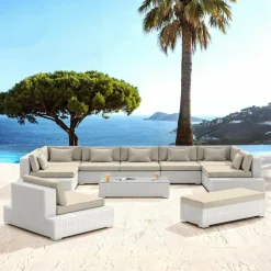 MOBELLIA Salon de jardin en résine tressée 9 places 9 pcs Palma Blanc et beige Tresse Blanc - Beige Outlet