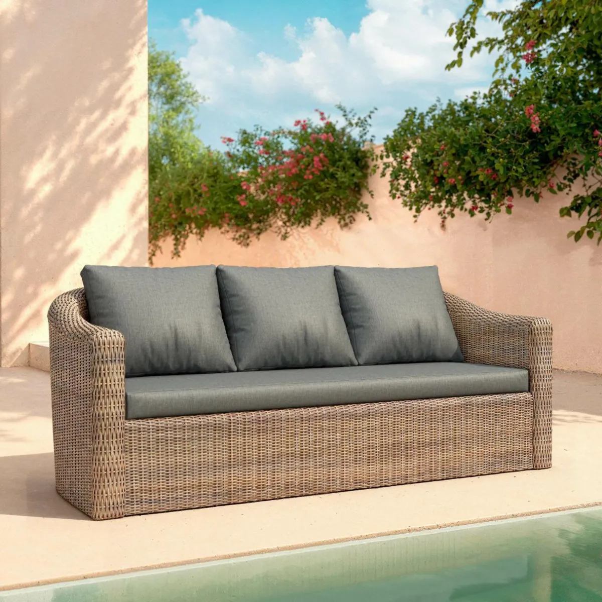MOBELLIA Salon de jardin en résine tressée 5 places 4 pcs Calvi Sepia et gris foncé Tressé Sepia - Anthracite Discount