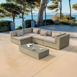 MOBELLIA Salon de jardin en résine tressée 4 places 5 pcs Palma Gris et taupe Tressé Gris - Taupe