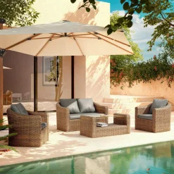 MOBELLIA Salon de jardin en résine tressée 4 places 4 pcs Calvi Sepia et gris foncé Tressé Sepia - Anthracite Discount
