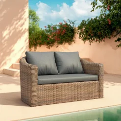 MOBELLIA Salon de jardin en résine tressée 4 places 4 pcs Calvi Sepia et gris foncé Tressé Sepia - Anthracite Discount