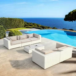 MOBELLIA Salon de jardin en résine tressée 5 places 6 pcs Palma Blanc et taupe Tressé Blanc - Taupe