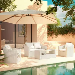 MOBELLIA Salon de jardin en résine tressée 4 places 4 pcs Calvi Blanc Tressé Blanc - Blanc Hot