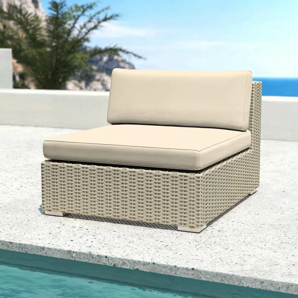 MOBELLIA Salon de jardin en résine tressée 4 places 4 pcs Palma Gris et beige Tresse Gris - Beige New