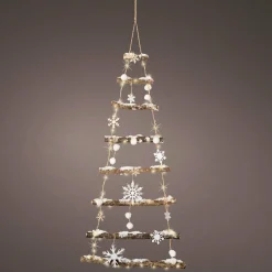 KAEMINGK Sapin à suspendre en bois illuminé à piles (H100 cm) Flocons Blanc chaud New