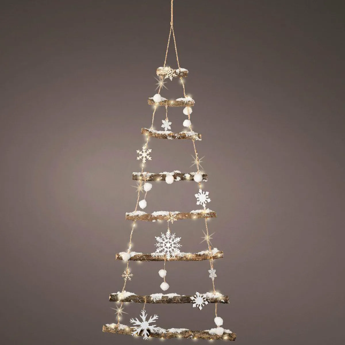 KAEMINGK Sapin à suspendre en bois illuminé à piles (H100 cm) Flocons Blanc chaud New