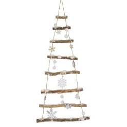 KAEMINGK Sapin à suspendre en bois illuminé à piles (H100 cm) Flocons Blanc chaud New