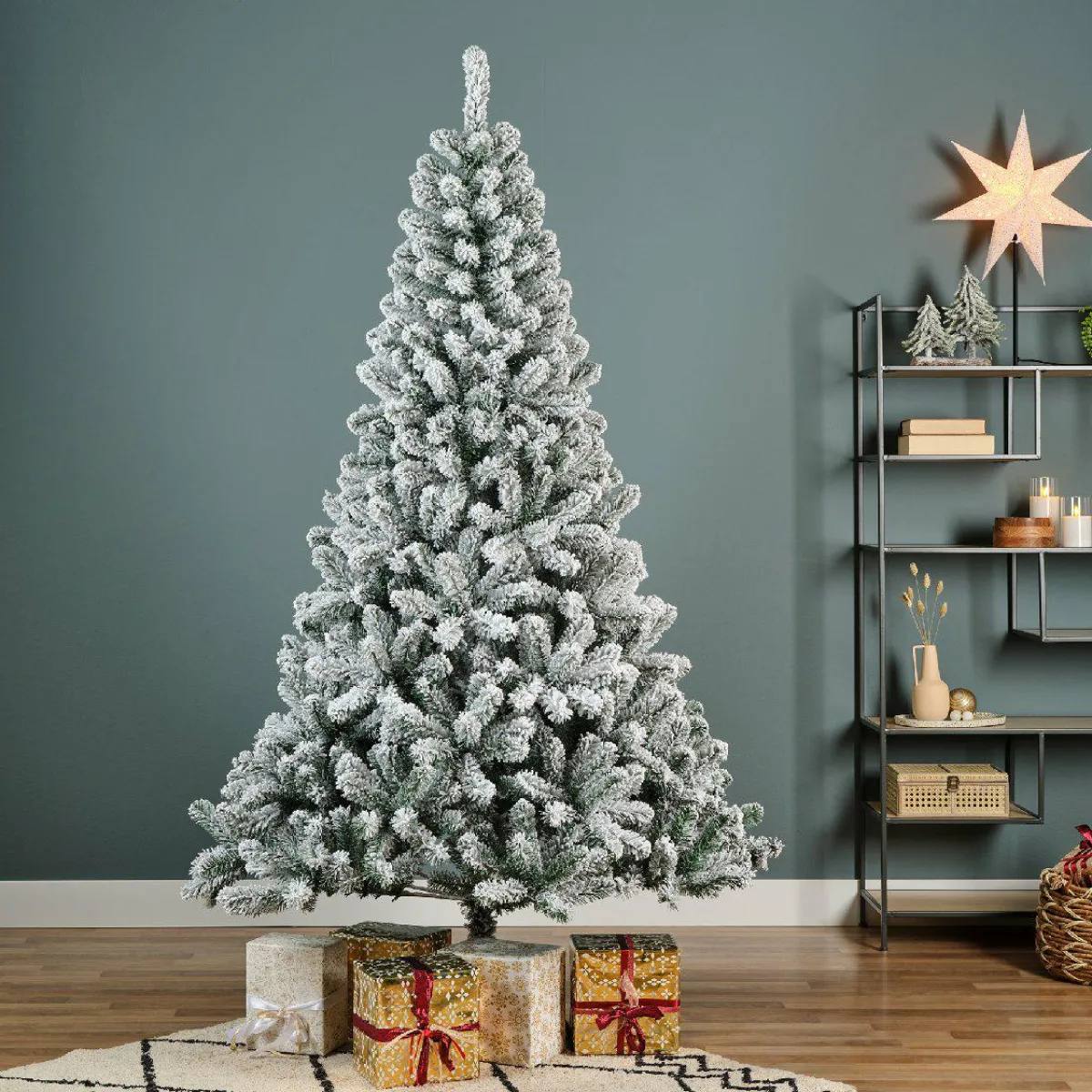 EMINZA Sapin artificiel de Noël (H150 cm) King Vert enneigé Sapin enneigé New