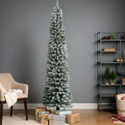 EMINZA Sapin artificiel de Noël (H240 cm) Narrow Vert enneigé Sapin enneigé Hot
