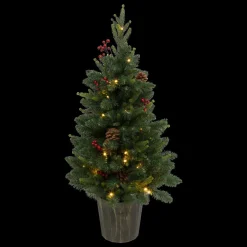 JJA Sapin artificiel de Noël lumineux (H90 cm) Baies et pomme de pin Sapin vert lumineux Sale