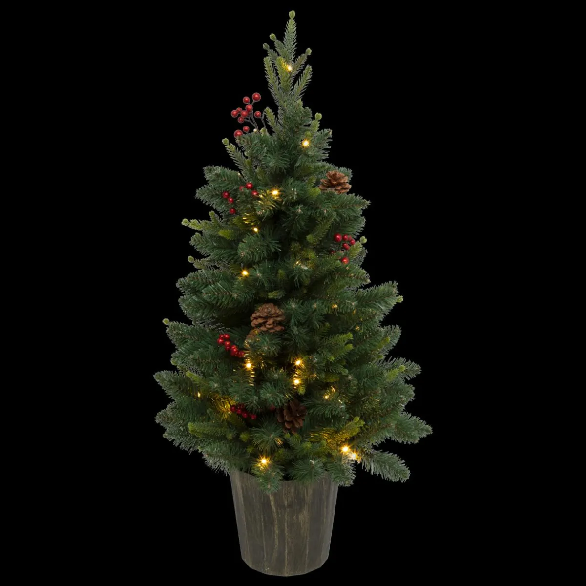 JJA Sapin artificiel de Noël lumineux (H90 cm) Baies et pomme de pin Sapin vert lumineux Sale