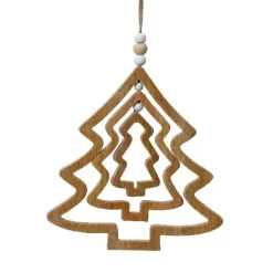 KAEMINGK Sapin de Noël à suspendre (H13 cm) et perles Nature Bois