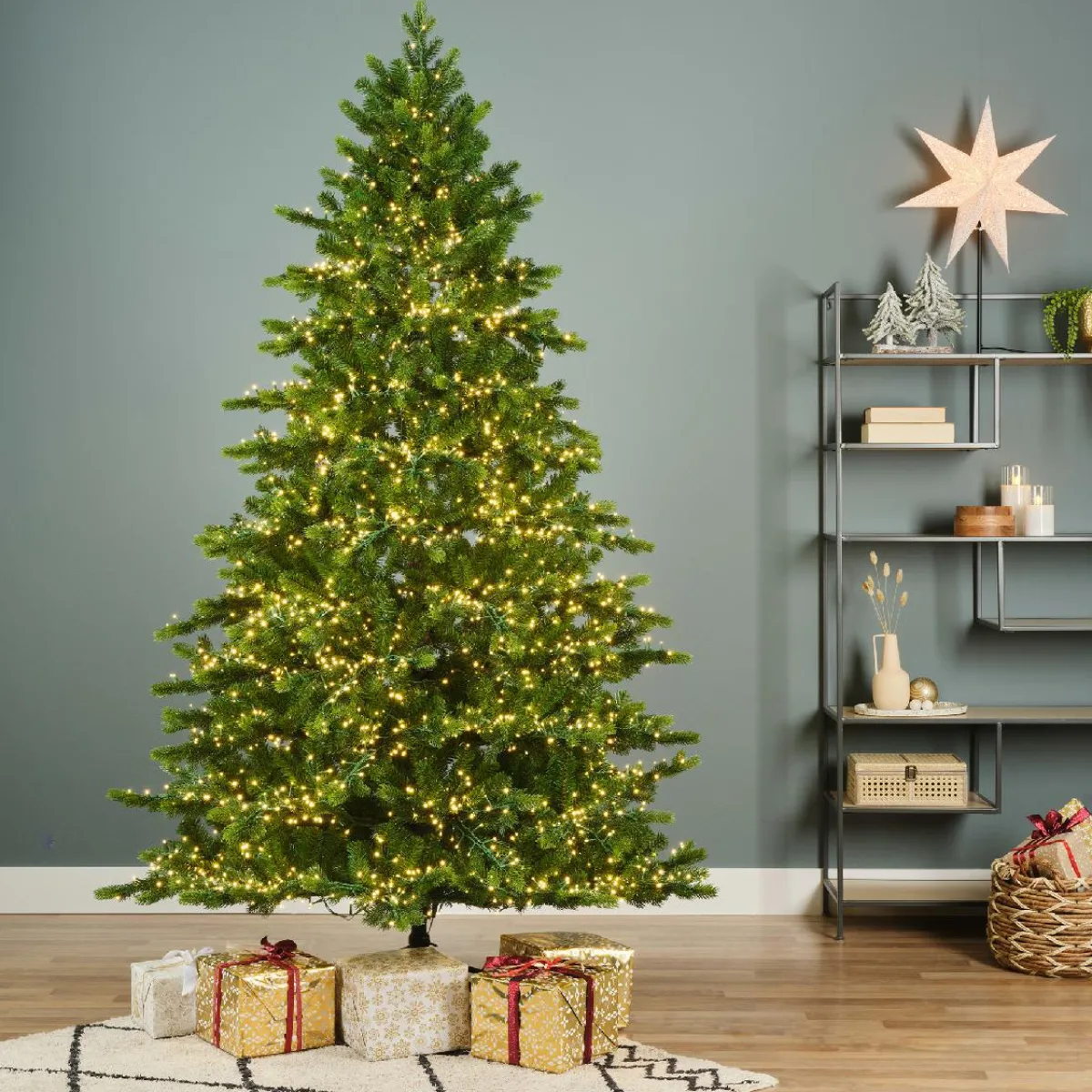 EMINZA Sapin de Noël artificiel lumineux 4000 LED (H210 cm) Caucasia Nordmann Vert sapin Sapin vert lumineux Hot