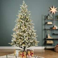 EMINZA Sapin de Noël artificiel lumineux 320 LED (H180 cm) Allix Vert enneigé Sapin enneigé lumineux Outlet