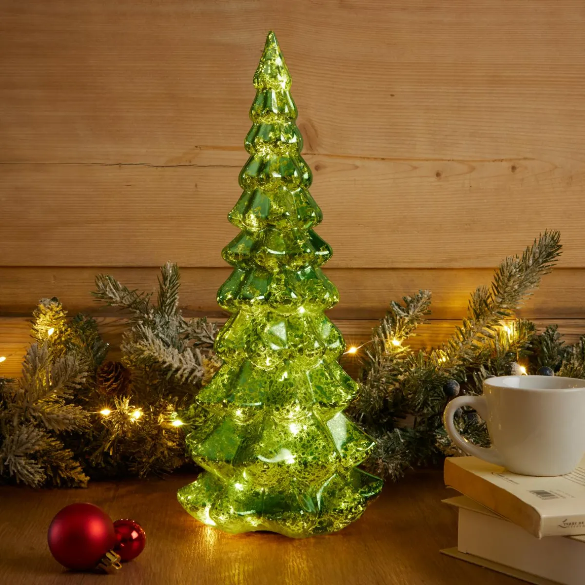 KAEMINGK Sapin de Noël lumineux à piles 20 LED (H32 cm) Eternel Vert Hot