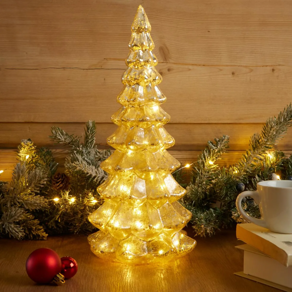 KAEMINGK Sapin de Noël lumineux à piles 20 LED (H32 cm) Eternel Or Discount