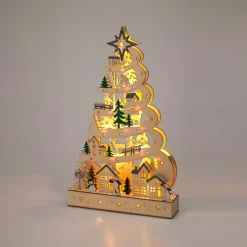 KOOPMAN Sapin de Noël lumineux en bois 15 LED (H45 cm) Conte de Neige Naturel Online