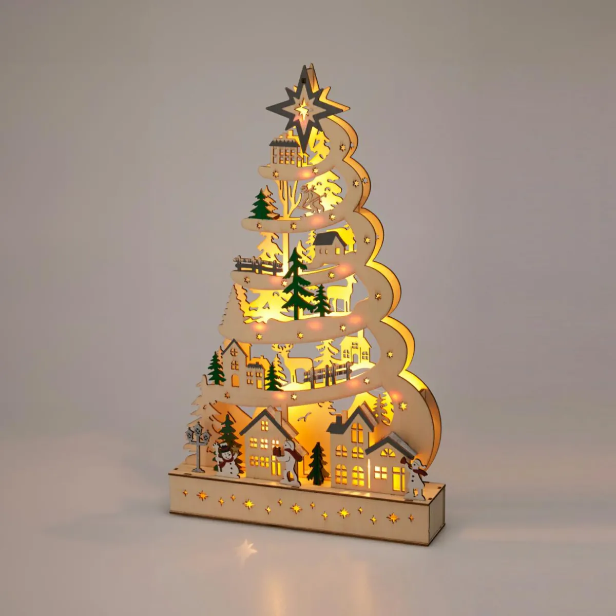 KOOPMAN Sapin de Noël lumineux en bois 15 LED (H45 cm) Conte de Neige Naturel Online