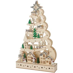 KOOPMAN Sapin de Noël lumineux en bois 15 LED (H45 cm) Conte de Neige Naturel Online