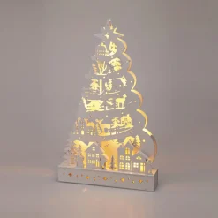 KOOPMAN Sapin de Noël lumineux en bois 15 LED (H45 cm) Conte de Neige Blanc Outlet
