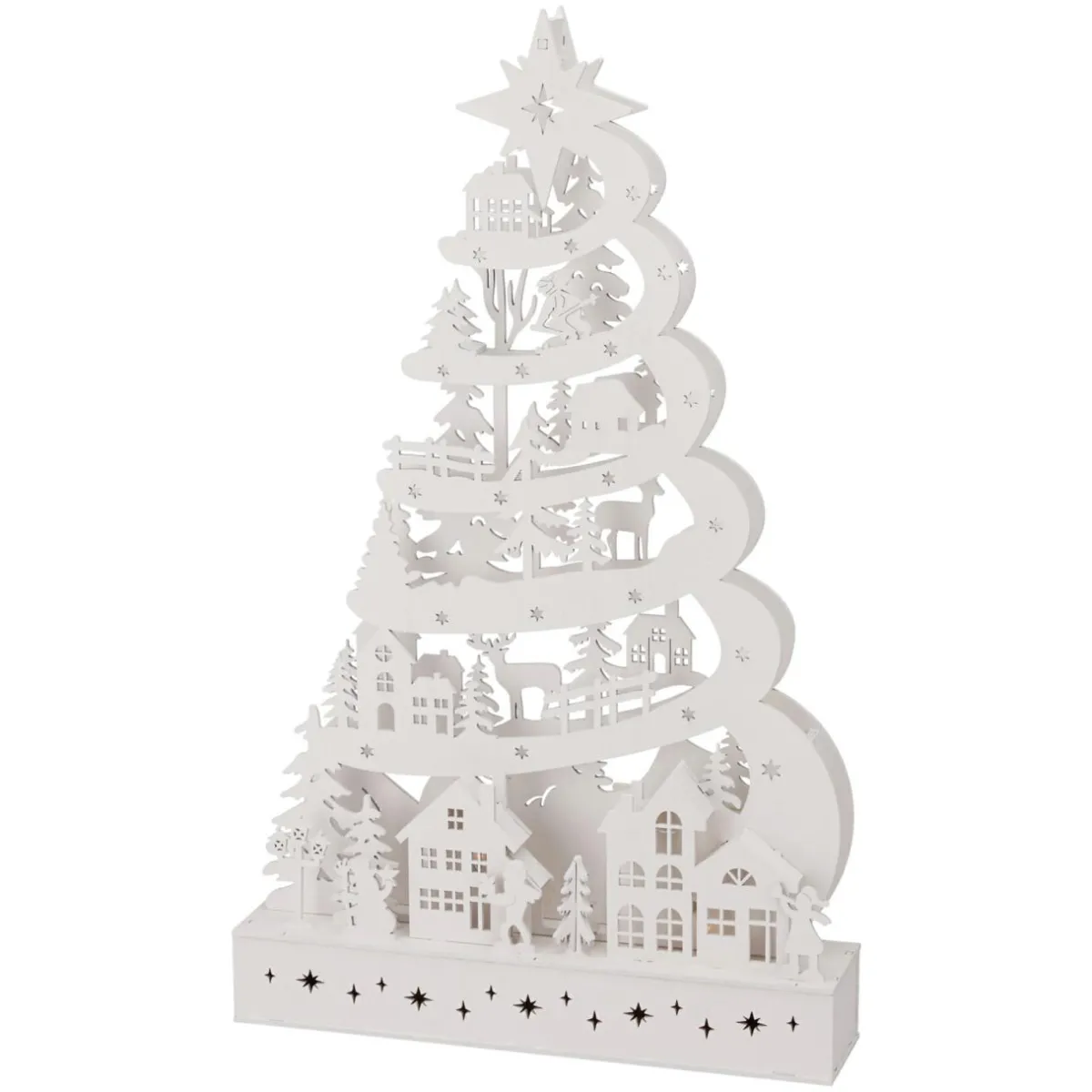 KOOPMAN Sapin de Noël lumineux en bois 15 LED (H45 cm) Conte de Neige Blanc Outlet