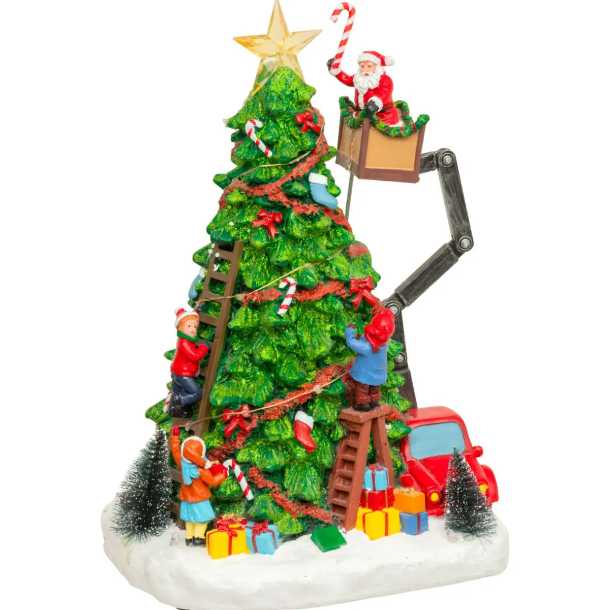 JJA Sapin de Noël musical et animé (H39 cm) Père Noël en nacelle Multicolore Hot