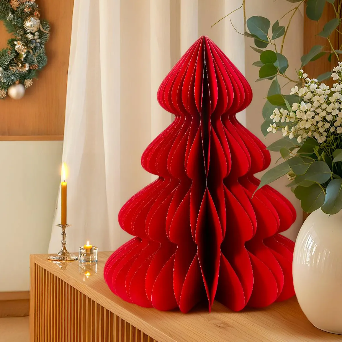 KAEMINGK Sapin papier à poser (H60 cm) Fermeture Magnétique Rouge Hot