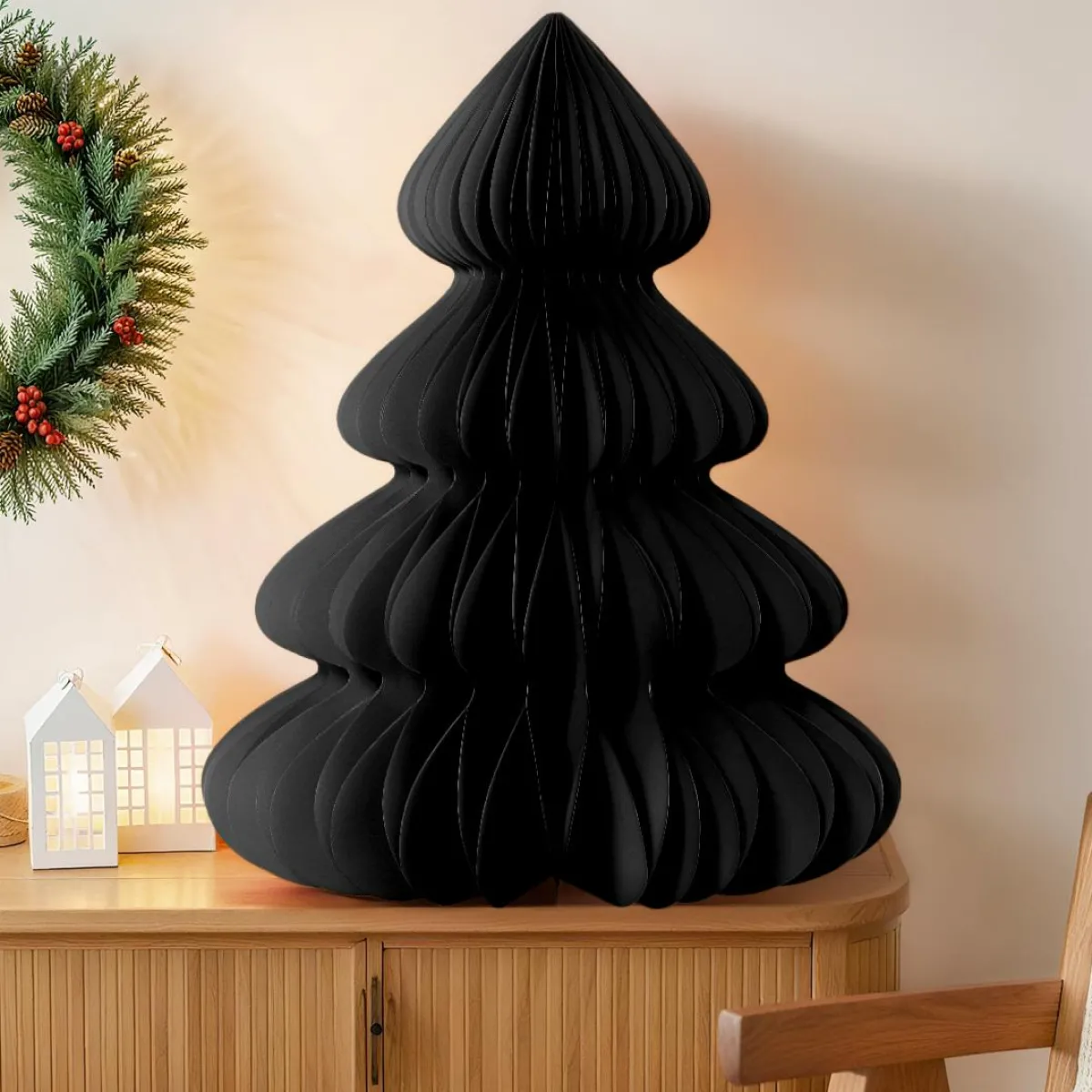 KAEMINGK Sapin papier à poser (H90 cm) Fermeture Magnétique Noir Sale