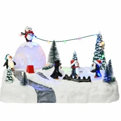 KAEMINGK Scène de vie illuminée à piles Aire de jeu des pingouins Multicolore New