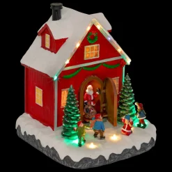 JJA Scène de vie illuminée et animée (H18 cm) Père Noël et enfants Multicolore