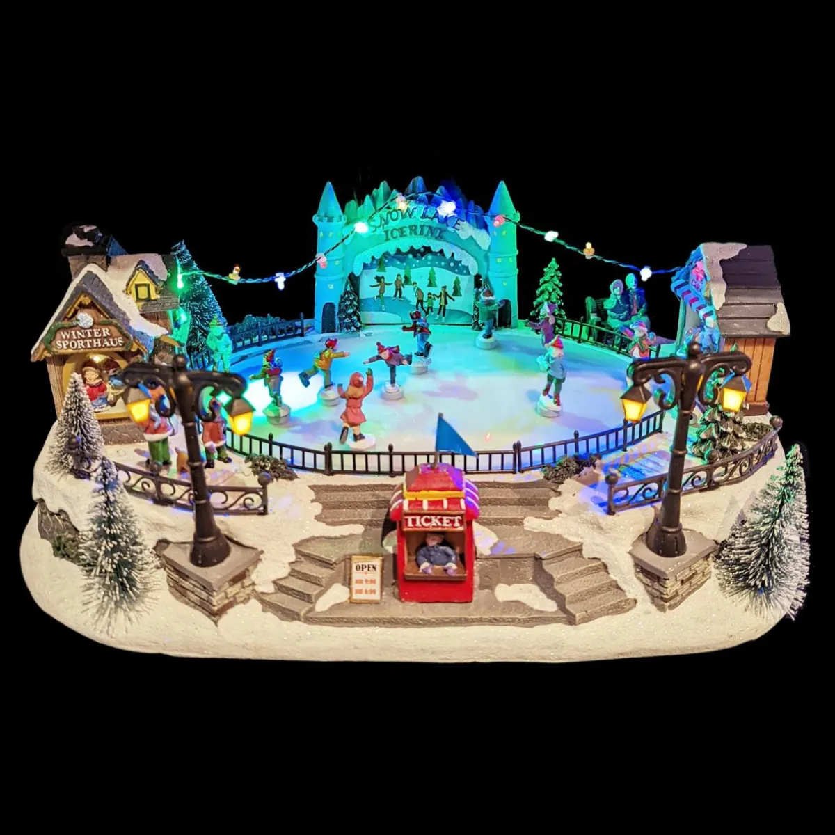 KAEMINGK Scène de vie illuminée et musicale Patinoire extérieure Outlet