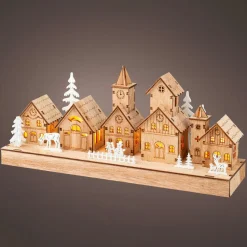 KAEMINGK Scène de vie lumineuse à piles en bois (30 x H13 cm) Hameau féerique Best