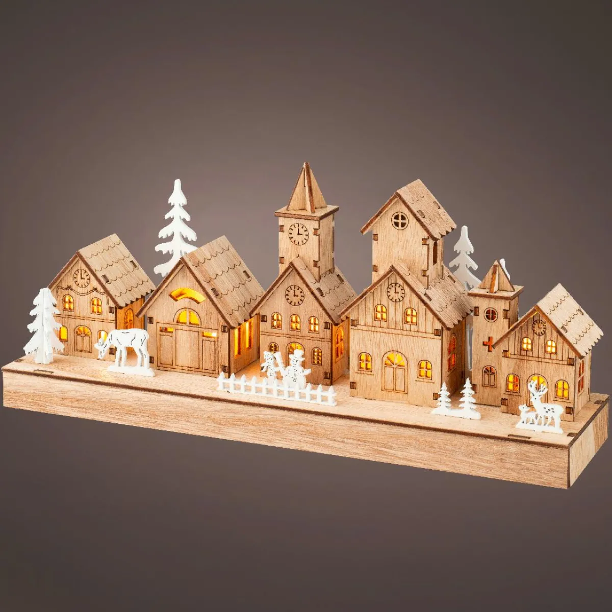 KAEMINGK Scène de vie lumineuse à piles en bois (30 x H13 cm) Hameau féerique Best