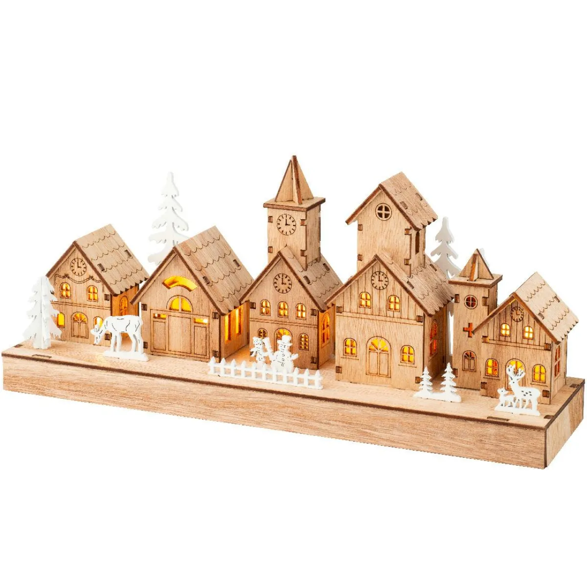 KAEMINGK Scène de vie lumineuse à piles en bois (30 x H13 cm) Hameau féerique Best