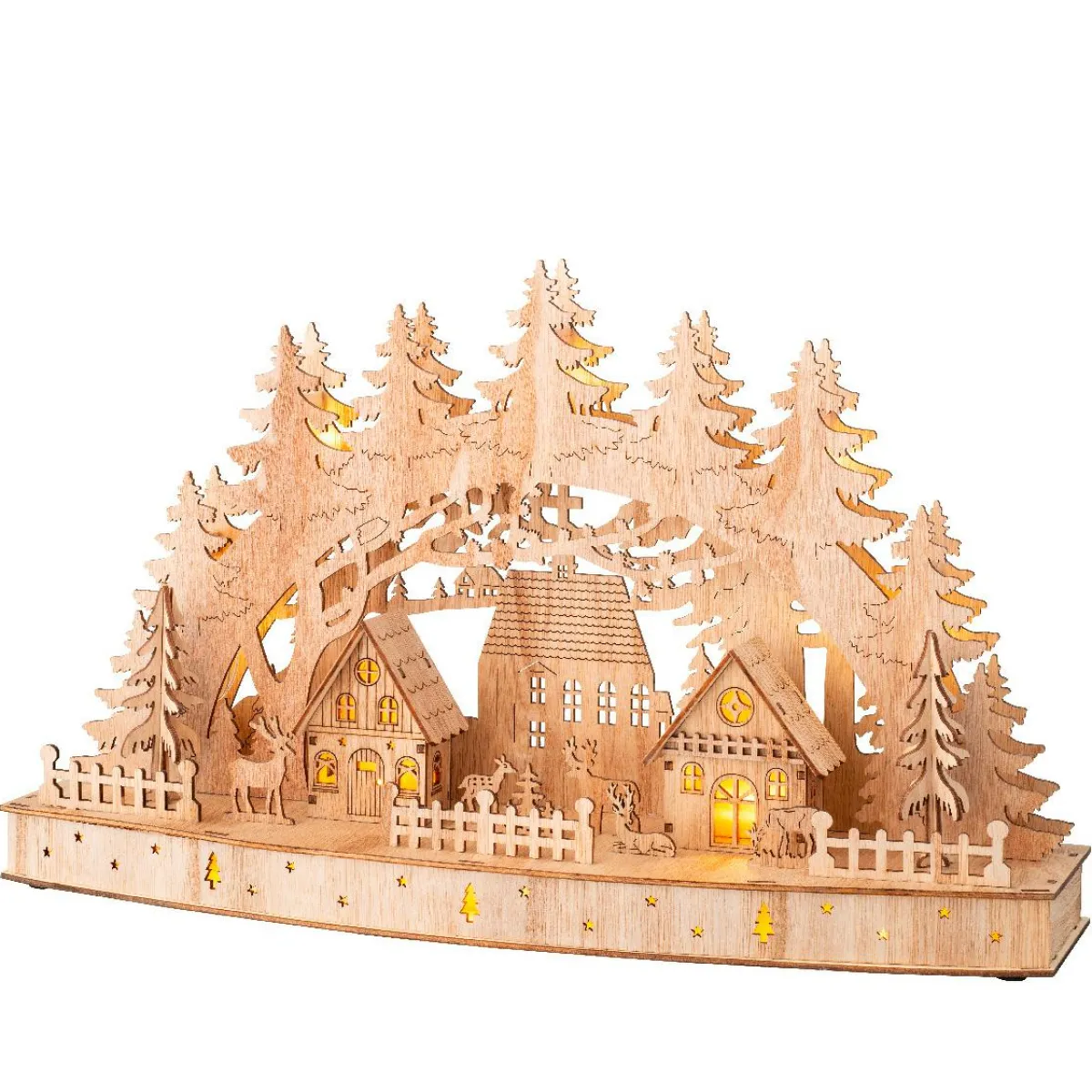 KAEMINGK Scène de vie lumineuse à piles en bois (44 x H26 cm) Paysage nordique