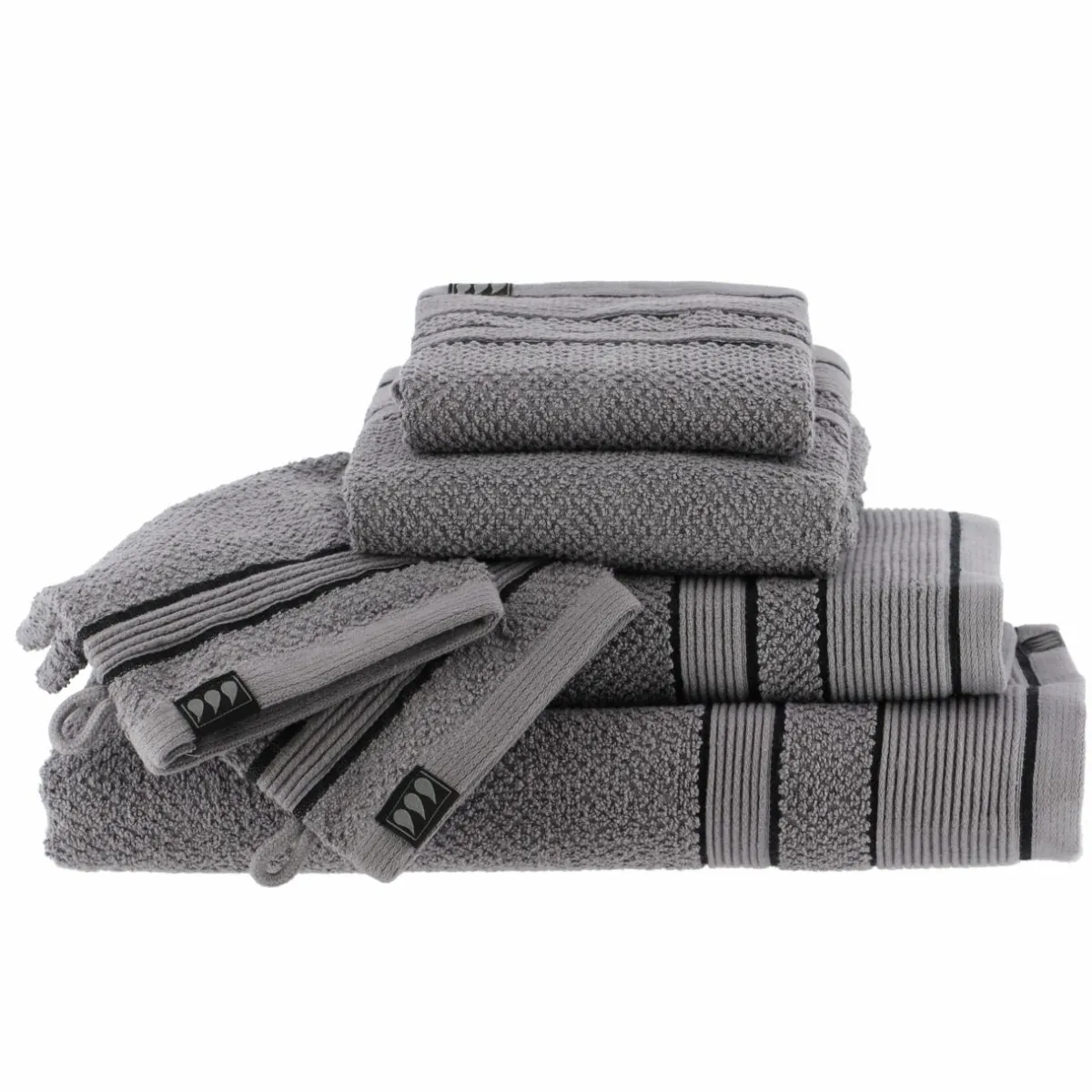 TENDANCE Serviette de bain coton (50 x 90 cm) Black Line / noir Gris Best