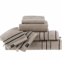 TENDANCE Serviette de bain coton (50 x 90 cm) Black Line / noir Gris ficelle Sale