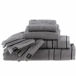 TENDANCE Serviette de bain coton (70 x 130 cm) Black Line / noir Gris Best