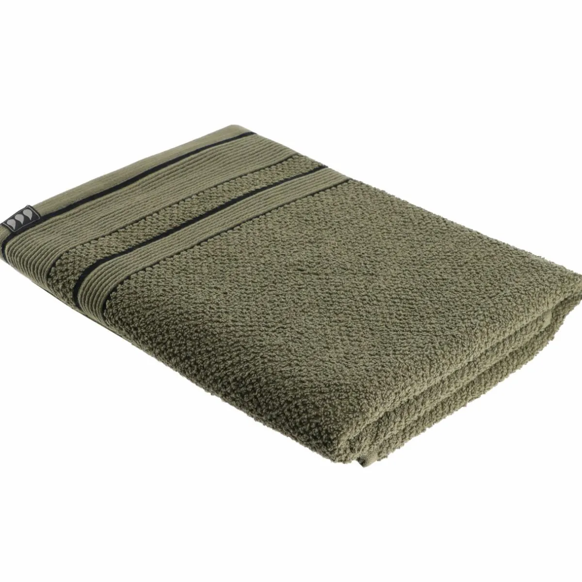 TENDANCE Serviette de bain coton (70 x 130 cm) Black Line / noir Vert kaki