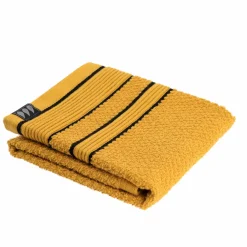 TENDANCE Serviette de bain coton (30 x 50 cm) Black Line / noir Jaune ocre Discount