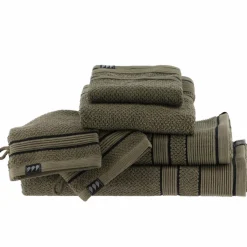 TENDANCE Serviette de bain coton (50 x 90 cm) Black Line / noir Vert kaki Outlet