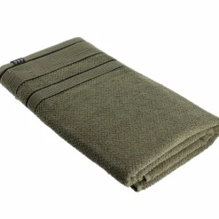 TENDANCE Serviette de bain coton (90 x 150 cm) Black Line / noir Vert kaki Discount