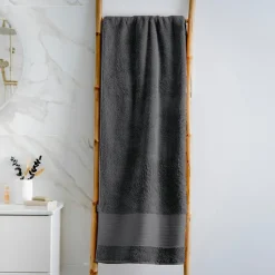 EMINZA Serviette de bain coton bio (90 x 150 cm) Méline Gris orage Gris foncé Sale